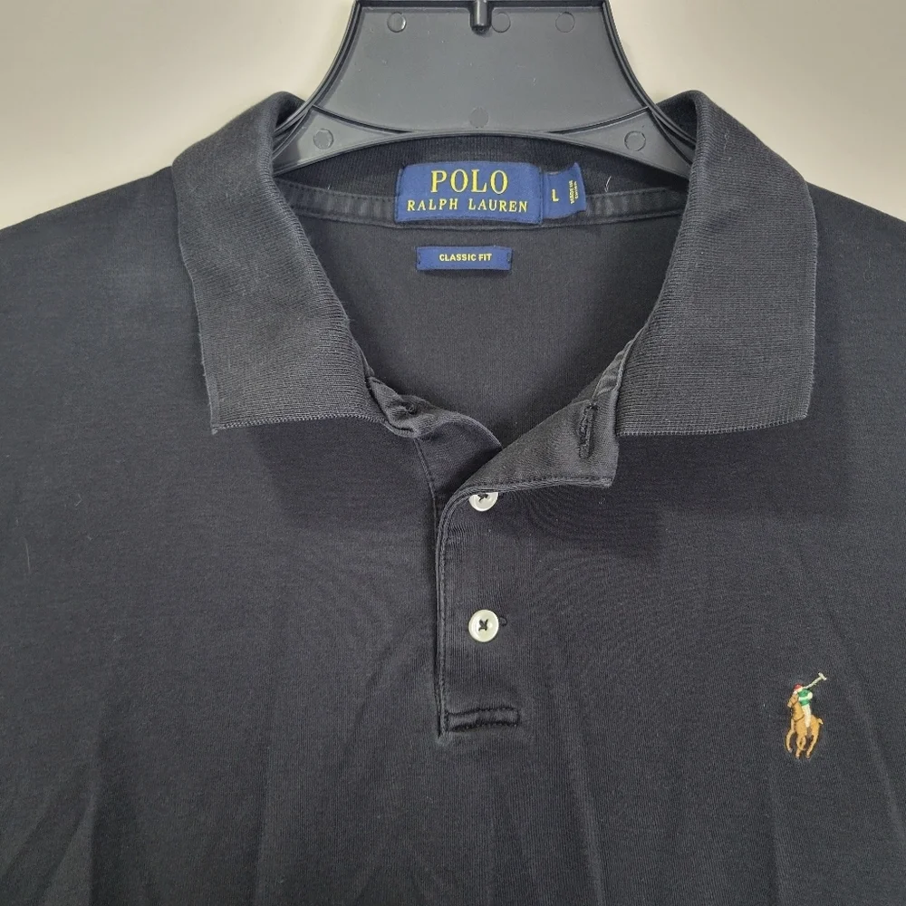 Ralph Lauren Polo Black Short Sleeve Shirt Pony Logo Men's L Classic Fit
